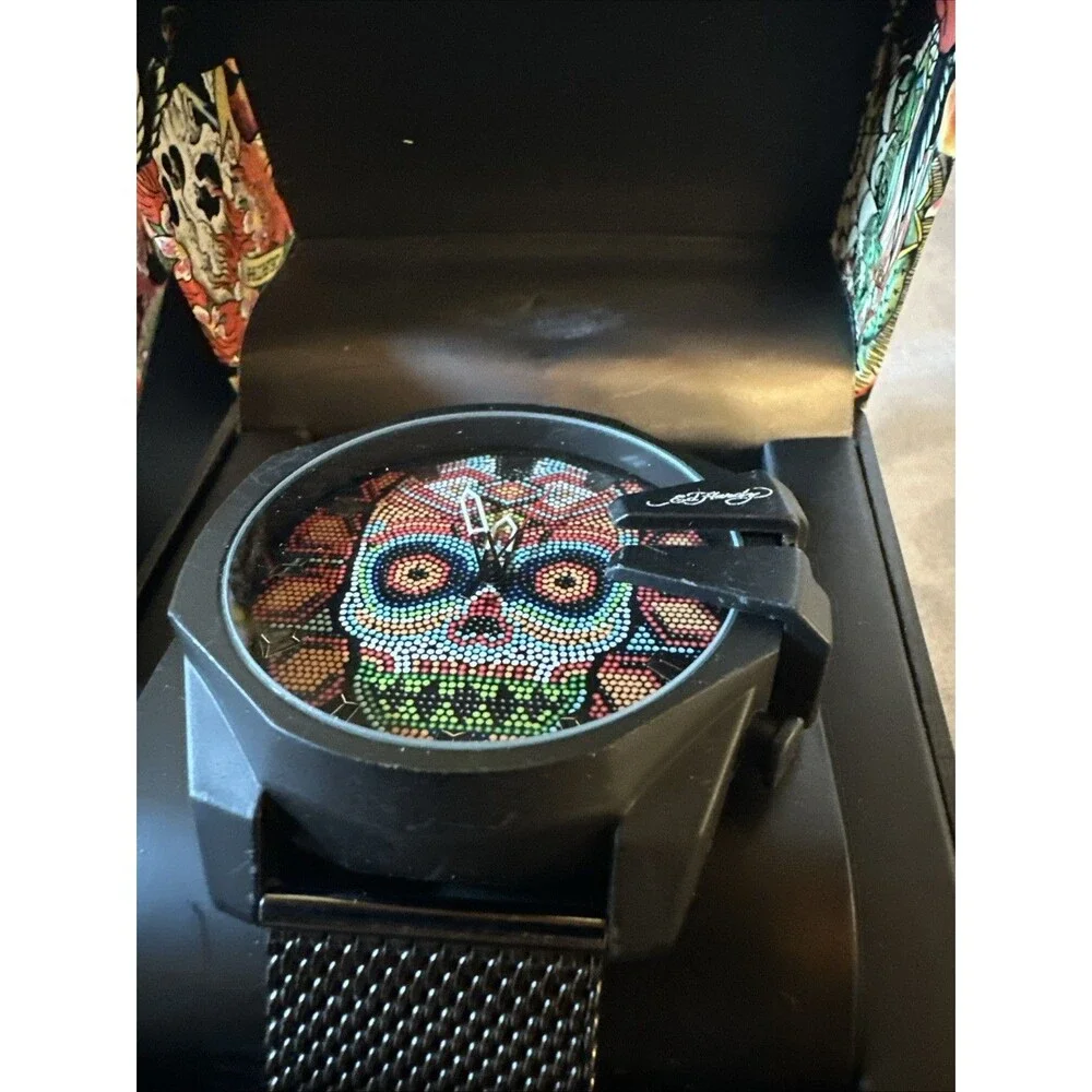Ed Hardy Day Of The Dead Watch New In Box Skull Face Link Band Vibes For Days